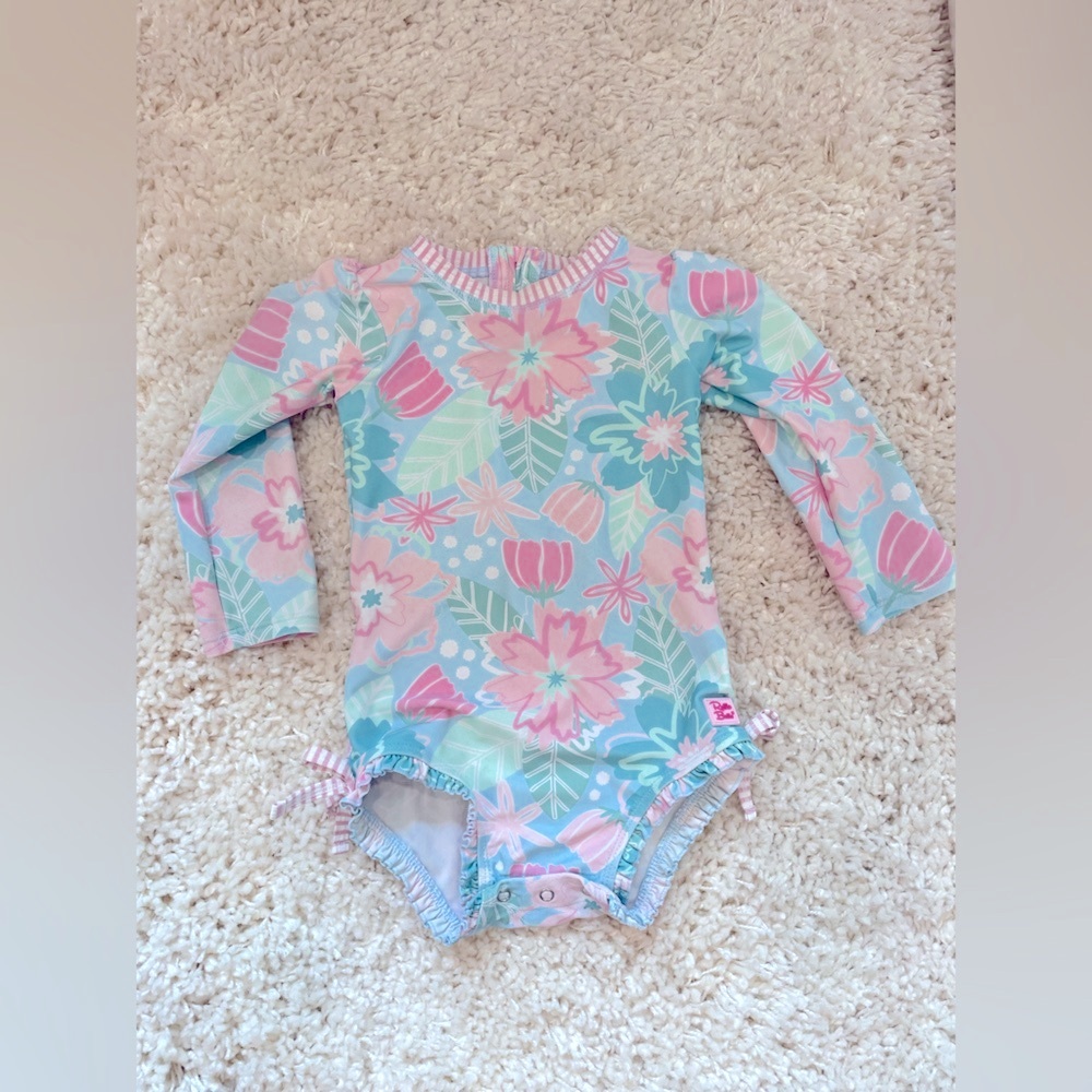 Ruffle Butts Kids Swim One Piece - Pink and Blue Floral